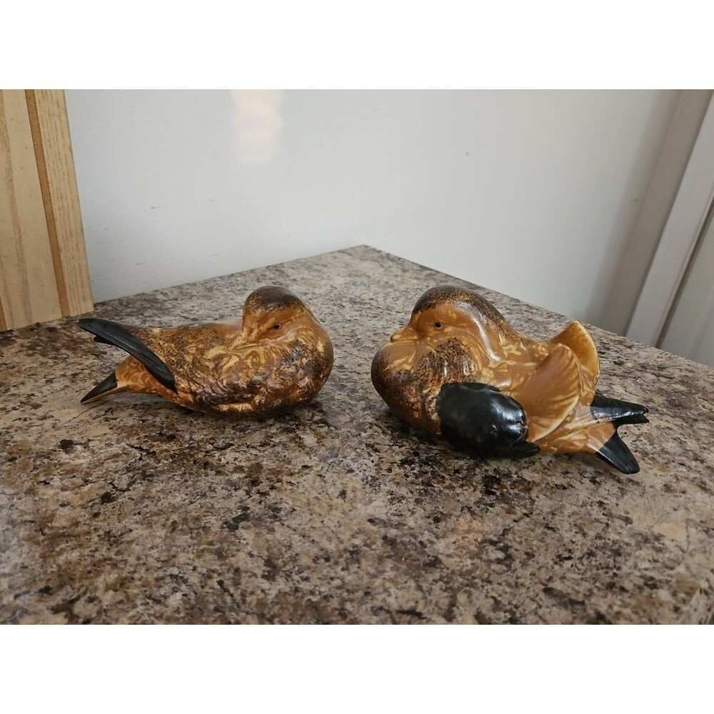 Vintage Andrea by Sadek Brown Black Sitting Doves Birds Ducks Figurines Set of 2